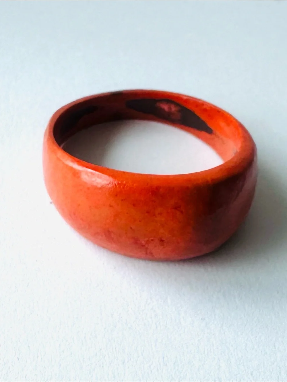 Bold Orange Carved Wood Ring - Coconut wood - tropical ring for men